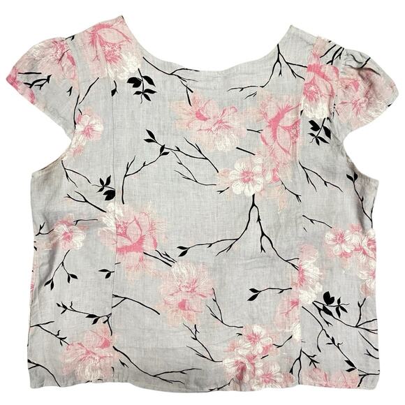 Luca Vanucci 100% Linen Top Women L 42" Bust Gray Floral Round Neck Blouse Italy - Picture 12 of 15